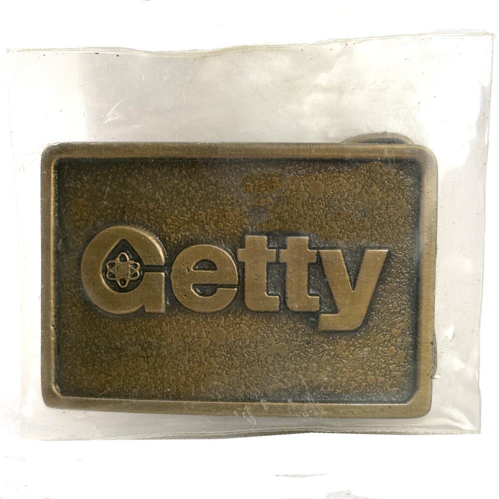 Vintage Getty Award Brass Belt Buckle New Never Opened 3.25 x 2 Inches Oil